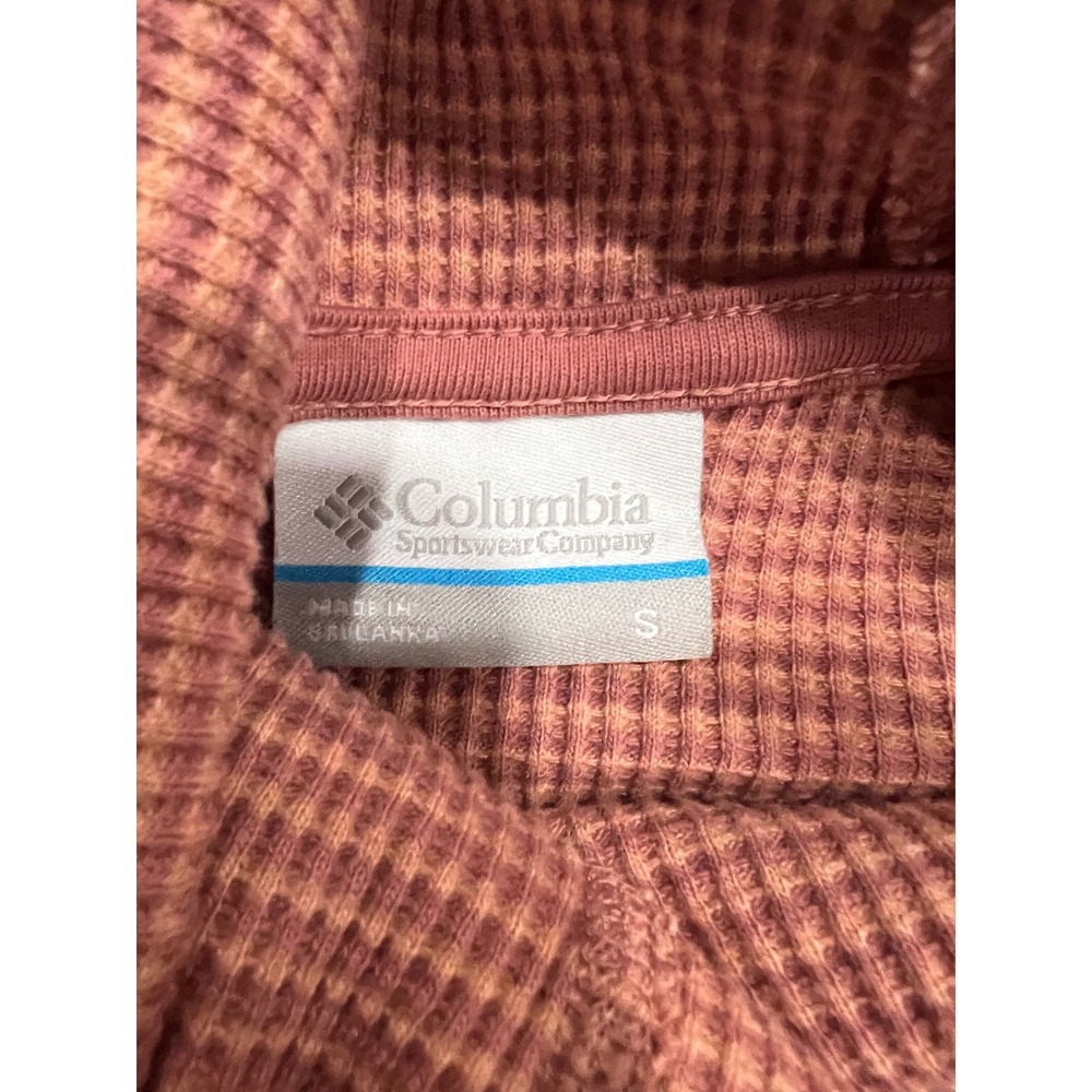 Columbia Womens Waffle Knit Hoodie Raglan Pullover Clay Red XK0704 Small - Picture 3 of 6
